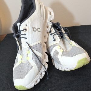On Cloud Women's White Gray Sneakers with Lime Accents